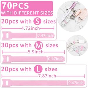 70pcs Computer Cable Ties, Wire Ties, Cord Ties Reusable for Electronics, Hook and Loop Microfiber Cable Ties Extension for Storage, pink, 4, 6, 8 inch