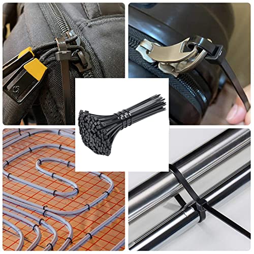 Black Zip Ties 8 Inch Heavy Duty, Plastic Ties Small Zipties Cable Tie Wraps, Multi-Purpose Cable Management Ties, Self-Locking Ziptie for Office and Home(Can bear 40lb) 100pcs