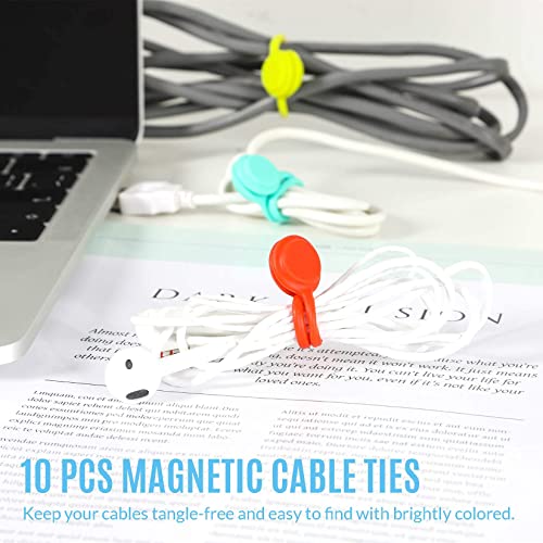 Magnetic Cable Ties 10 PCS Reusable Cable Organizers Earbuds Cords USB Cable Manager Keeper Wrap Ties Straps Bookmark Clips Whiteboard Noticeboard Fridge Magnets for Office, School, Home Organization