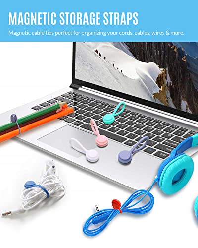 Magnetic Cable Ties 10 PCS Reusable Cable Organizers Earbuds Cords USB Cable Manager Keeper Wrap Ties Straps Bookmark Clips Whiteboard Noticeboard Fridge Magnets for Office, School, Home Organization