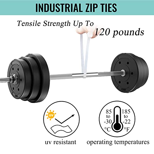 Zip Ties Heavy Duty 12 inch White Zip Cable Tie with 120 lbs Tensile Strength, Industrial Strong Cable Ties UV Resistant Nylon Zipties for Outdoor Indoor Use 100 Pack by EMINCOUP