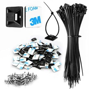 zip tie mount 3/4" black small wire tie adhesive mounting,100 pcs for wire clips cable management cable tie anchors,durability pro-grade uv wire holder organizer