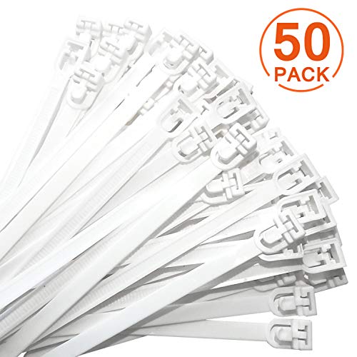 [50 Pieces] Reusable Cable Ties, Canwn Nylon Heavy Duty Zip Ties Mini Flexible Cable Tidies Slipknot Straps(White)