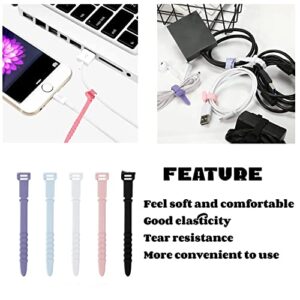 YVPSI 30pcs Silicone Zip Ties Reusable Wire Ties Cord Rubber Cable Ties Straps Elastic Cable Organizer Straps Silicone Cord Organizer Straps for Cords Wire USB Charge Management Travel Home Office