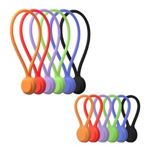 magnetic cable ties,snap on magnetic cord ties, reusable silicone twist ties for bundling and organizing cable & cord.holding stuff, fridge magnets. can be used in many ways (6 colors - 12 pack)