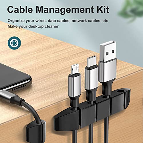 Cord Management Organizer Kit 6 Cable Sleeve Split with,50 Self Adhesive Cable Clips Holder,100 Fastening Cable Ties,10 Adhesive Cable Clips ,2 Roll Self Adhesive tie for TV Office Desk Car Desk Home