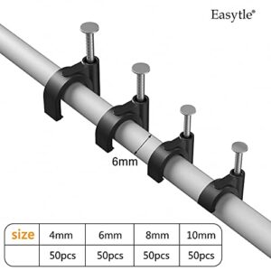 200 Pcs Cable Clips 4/6/8/10mm Nail in Cable Clips Cable Wire Clips Cable Tacks Coax Cable Clips Speaker Wire Clips Cable Nails for Cords Wall Wire Clips RG6 RG59 CAT6 RJ45 Ethernet Cable Clips Black