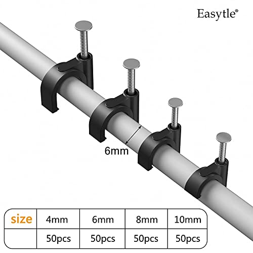 200 Pcs Cable Clips 4/6/8/10mm Nail in Cable Clips Cable Wire Clips Cable Tacks Coax Cable Clips Speaker Wire Clips Cable Nails for Cords Wall Wire Clips RG6 RG59 CAT6 RJ45 Ethernet Cable Clips Black