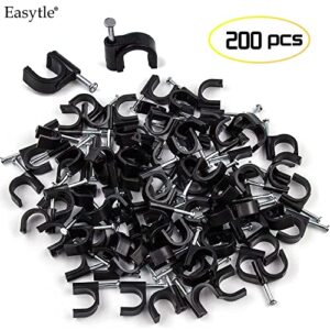 200 Pcs Cable Clips 4/6/8/10mm Nail in Cable Clips Cable Wire Clips Cable Tacks Coax Cable Clips Speaker Wire Clips Cable Nails for Cords Wall Wire Clips RG6 RG59 CAT6 RJ45 Ethernet Cable Clips Black