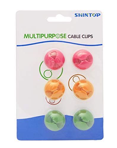 Shintop Cable Clips, Desk Cable Drop, Desk Wire Clips for All Your Computer, Electrical, Charging or Mouse Cord (Colorful,6pcs)