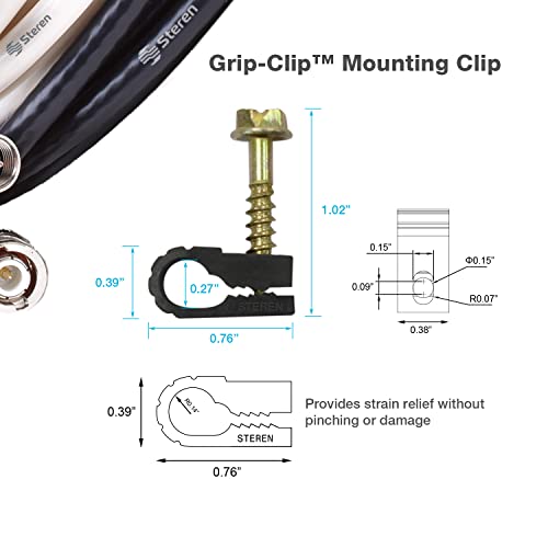 Coaxial Cable Clips - Cable Holder - Wire Clips - Siding Clips For Hanging - Cord Holder For Desk - Cable Clamps - Cord Clip - Wire Organizer Clips - Tv Mount Screws - Black - 100 Count (Pack oF 1) - STEREN