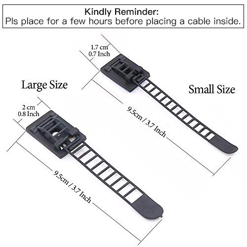 Rustark 50Pcs 2 Sizes Adjustable Self-Adhesive Nylon Cable Straps Cable Ties Cord Clamp for Wire Management, Large and Small