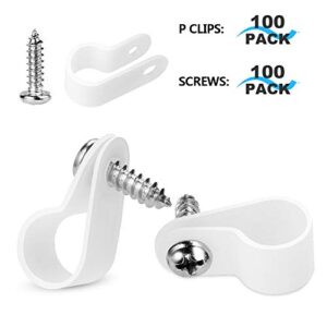 LOKMAN 100 Pack 1/4 Inch Rope Light P-Style Mounting Clips with Compatible Stainless Steel Pan Head Phillips Screws