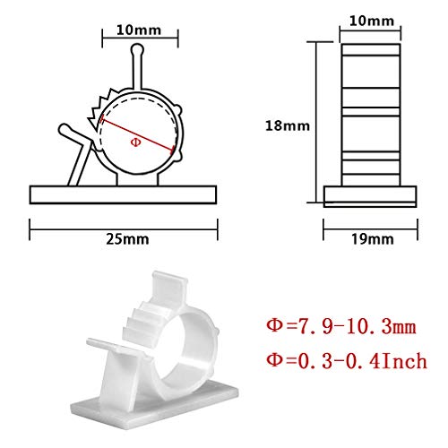 40 Pcs White Cable Clips, Viaky Under Desk Cable Organizer Adjustable Wire Clamps Strong Self Adhesive Cord Organizer Holders Small Wire Management Flat Mount No Tools for Wall, Desk, Outdoor, Indoor