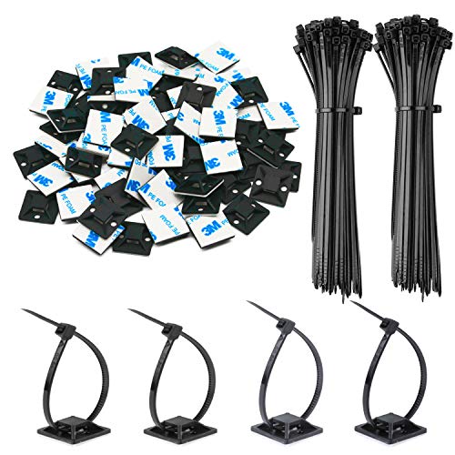 140 Pack 3/4" Zip Tie Adhesive Mounts Self Adhesive Cable Tie Base Holders with Multi-Purpose Tie wire clips with screw hole,Anchor stick on wire holder,Black