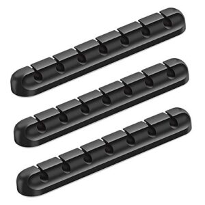 cable clips cable management, 3 pack 7 slots cord organizer 6mm black adhesive cord holders for power cords usb cables charging cables headphone cables in office and home (black)