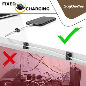 50 pcs Self Adhesive Cable Clips - Desk Cable Management Clips with Strong Adhesive Tapes – Wire Clips Cord Organizer for Home, Office and Car (Black - 50 Pack)