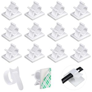 60 pcs adjustable cable clips, 3m adhesive cable organizer, sticky cord holder wire management clips for pc, ethernet cable, car, office and home, white