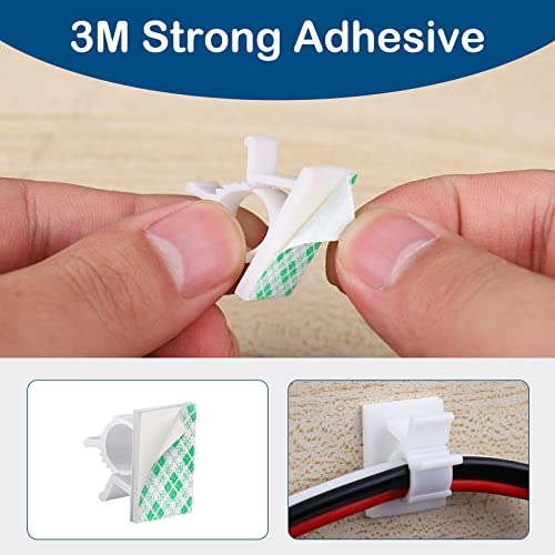 60 Pcs Adjustable Cable Clips, 3M Adhesive Cable Organizer, Sticky Cord Holder Wire Management Clips for PC, Ethernet Cable, Car, Office and Home, White