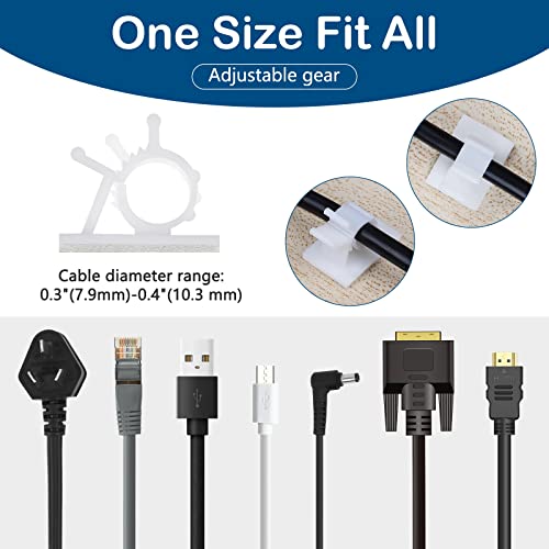 60 Pcs Adjustable Cable Clips, 3M Adhesive Cable Organizer, Sticky Cord Holder Wire Management Clips for PC, Ethernet Cable, Car, Office and Home, White