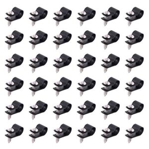 swpeet 60 pack black 5/16 inch nylon plastic r-type cable clips clamp kit, nylon screw mounting cord fastener clips with 60 pack screws for wire management (5/16 inch, black)