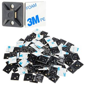 100 pcs 3/4" black 3m back-glue self adhesive cable zip tie mounts wire cable clips holders management anchors organizer holders squares(hs-101s)