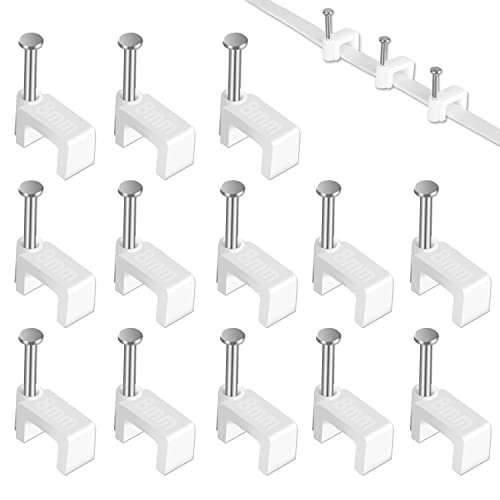 Cable Clips - CableGeeker 100 Pieces Ethernet Cable Clips with Nails 8mm Cord Holder for Cat6 Cat7 Flat Ethernet Cable (White)