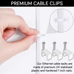 Cable Clips - CableGeeker 100 Pieces Ethernet Cable Clips with Nails 8mm Cord Holder for Cat6 Cat7 Flat Ethernet Cable (White)