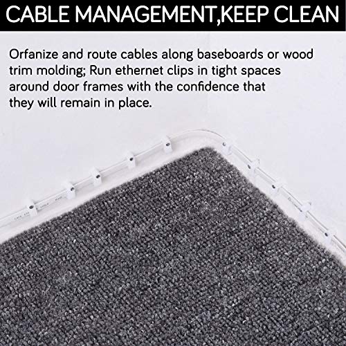 Cable Clips - CableGeeker 100 Pieces Ethernet Cable Clips with Nails 8mm Cord Holder for Cat6 Cat7 Flat Ethernet Cable (White)