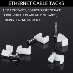 Cable Clips - CableGeeker 100 Pieces Ethernet Cable Clips with Nails 8mm Cord Holder for Cat6 Cat7 Flat Ethernet Cable (White)