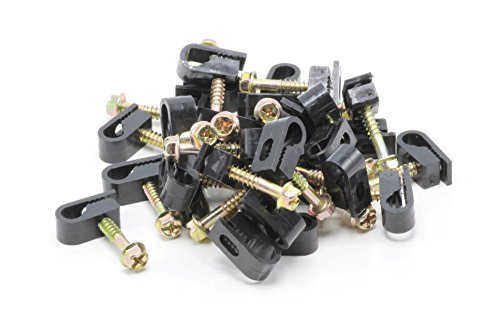 THE CIMPLE CO - Single Coaxial Cable Clips, Cat6, Electrical Wire Cable Clip, 1/4 in (6 mm) Screw Clip and Fastener, Black (100 Pieces per Bag)