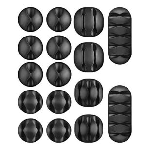 tevado 16 pack cable management, premium black cable clips holders, multi-purpose cable cord organizer clips for home and office, silicone desk self-adhesive cord wire holders