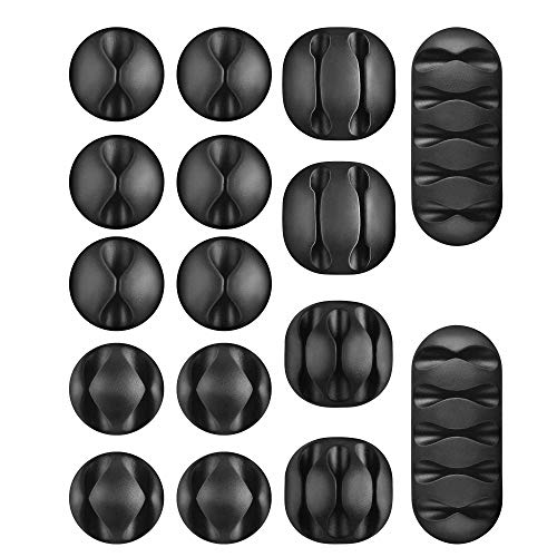 Tevado 16 Pack Cable Management, Premium Black Cable Clips Holders, Multi-Purpose Cable Cord Organizer Clips for Home and Office, Silicone Desk Self-Adhesive Cord Wire Holders