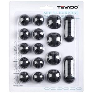 Tevado 16 Pack Cable Management, Premium Black Cable Clips Holders, Multi-Purpose Cable Cord Organizer Clips for Home and Office, Silicone Desk Self-Adhesive Cord Wire Holders