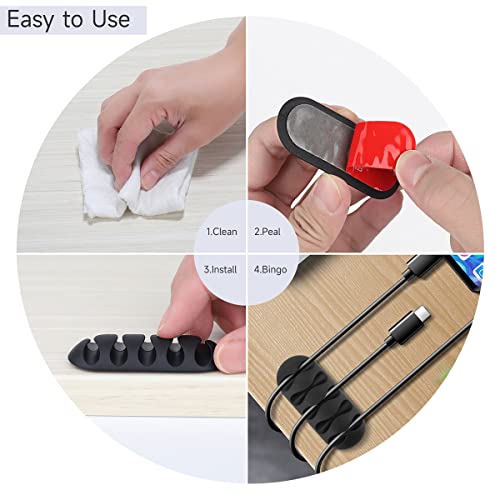 Cable Clips, Cable Organizer, Cord Management, Wire Management System, 10 Pieces, Self Adhesive for Your Wires, Charging and Mouse Cord Black Form Whellen