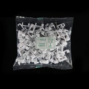 100 PCS 14mm Flat Ethernet Cable Wire Clips Single Coaxial Cable Clamps with Nail Flat Cable Wire Clips for Ethernet Cable Management