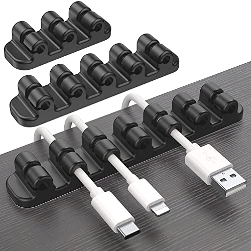 SOULWIT Upgraded Cable Holder, Cable Management Cord Organizer Clips Silicone Self Adhesive for Desktop USB Charging Cable Power Cord Bedside Wire PC Office Home (3/5/7 Slot,Black)