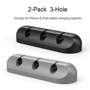 2 Pack Cable Clips - Simr Cord Organizer, Cable Management, 6mm Wire Holder System - Rubber Adhesive Cord Hooks fit Home, Office, Cubicle, Car, Desk Accessories (Black Grey)