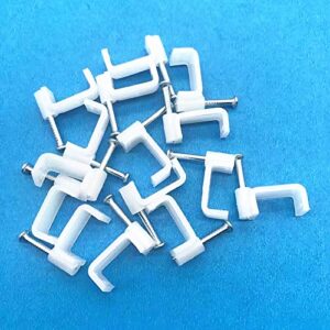 200 PCS 8mm Flat Ethernet Cable Wire Clips Single Coaxial Cable Clamps with Nail for Ethernet Cable Management