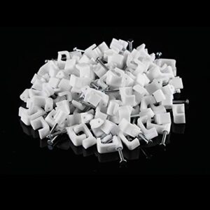 200 PCS 8mm Flat Ethernet Cable Wire Clips Single Coaxial Cable Clamps with Nail for Ethernet Cable Management