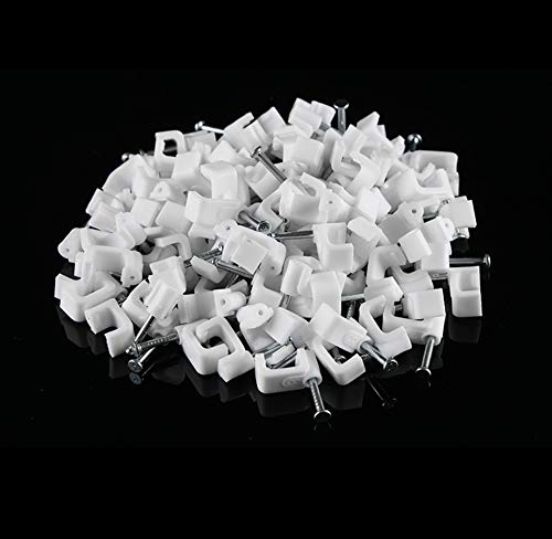 200 PCS 8mm Flat Ethernet Cable Wire Clips Single Coaxial Cable Clamps with Nail for Ethernet Cable Management