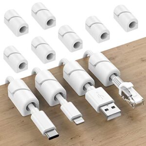 soulwit 20 pcs cable holder, cable management clips sticky cord organizer silicone self adhesive for desktop usb charging cable power wire nightstand pc office home (white)