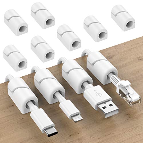 SOULWIT 20 Pcs Cable Holder, Cable Management Clips Sticky Cord Organizer Silicone Self Adhesive for Desktop USB Charging Cable Power Wire Nightstand PC Office Home (White)