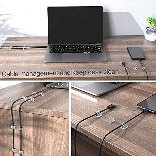 120 PCS Transparent Cable Clips Heavy Duty Cable Clips Clear with Strong Self-Adhesive Wire Holder Sticky Tidy and Organizer Drop Wire Holder Cord Management for Car Office and Home