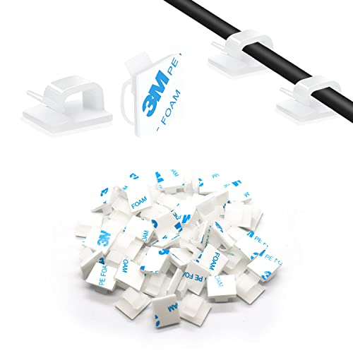 Adhesive Cable Clips - 50 Pcs Wire Holder Organizer Cord Management for Car, Ethernet Cable,Wall,Office and Home-White (41/64"x37/64"-50PCS, White)