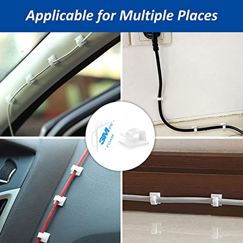 Adhesive Cable Clips - 50 Pcs Wire Holder Organizer Cord Management for Car, Ethernet Cable,Wall,Office and Home-White (41/64"x37/64"-50PCS, White)