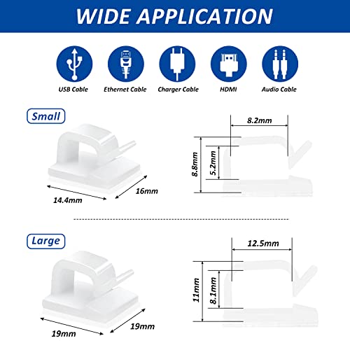 Adhesive Cable Clips - 50 Pcs Wire Holder Organizer Cord Management for Car, Ethernet Cable,Wall,Office and Home-White (41/64"x37/64"-50PCS, White)