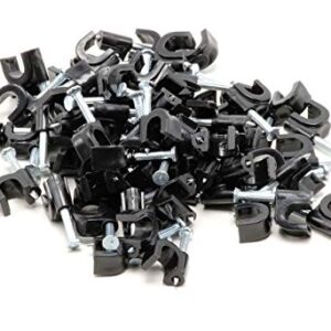 Single Coaxial Cable Clips, Cat6, Electrical Wire Cable Clip, 1/4 in (6 mm) Nail Clip and Fastener, Black (10 Pieces per Bag)