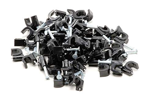 Single Coaxial Cable Clips, Cat6, Electrical Wire Cable Clip, 1/4 in (6 mm) Nail Clip and Fastener, Black (10 Pieces per Bag)