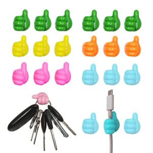 myplaisir key hooks for wall, 24pack adhesive cable clips, desk cable management clips desk cable organizer thumbs up wall hooks for hanging computer cable management kit multicolour mixed